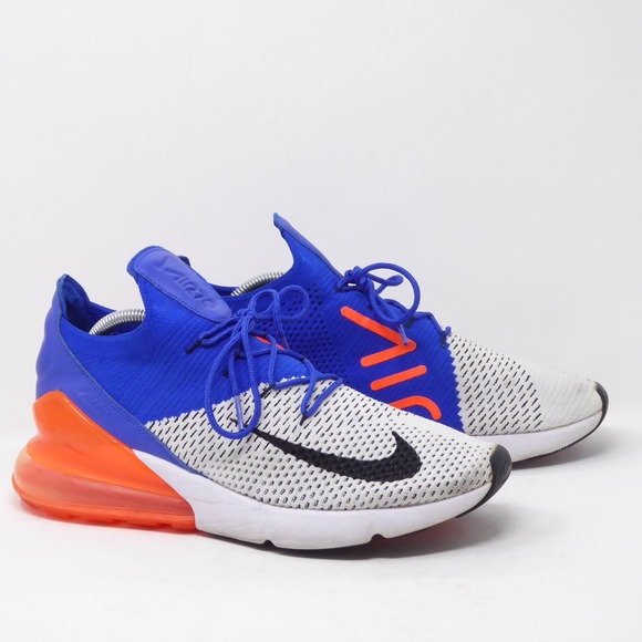 Nike Air Max 270 Flyknit White Blue Orange Running Shoes Sneakers Mens Size 11 - Picture 1 of 9